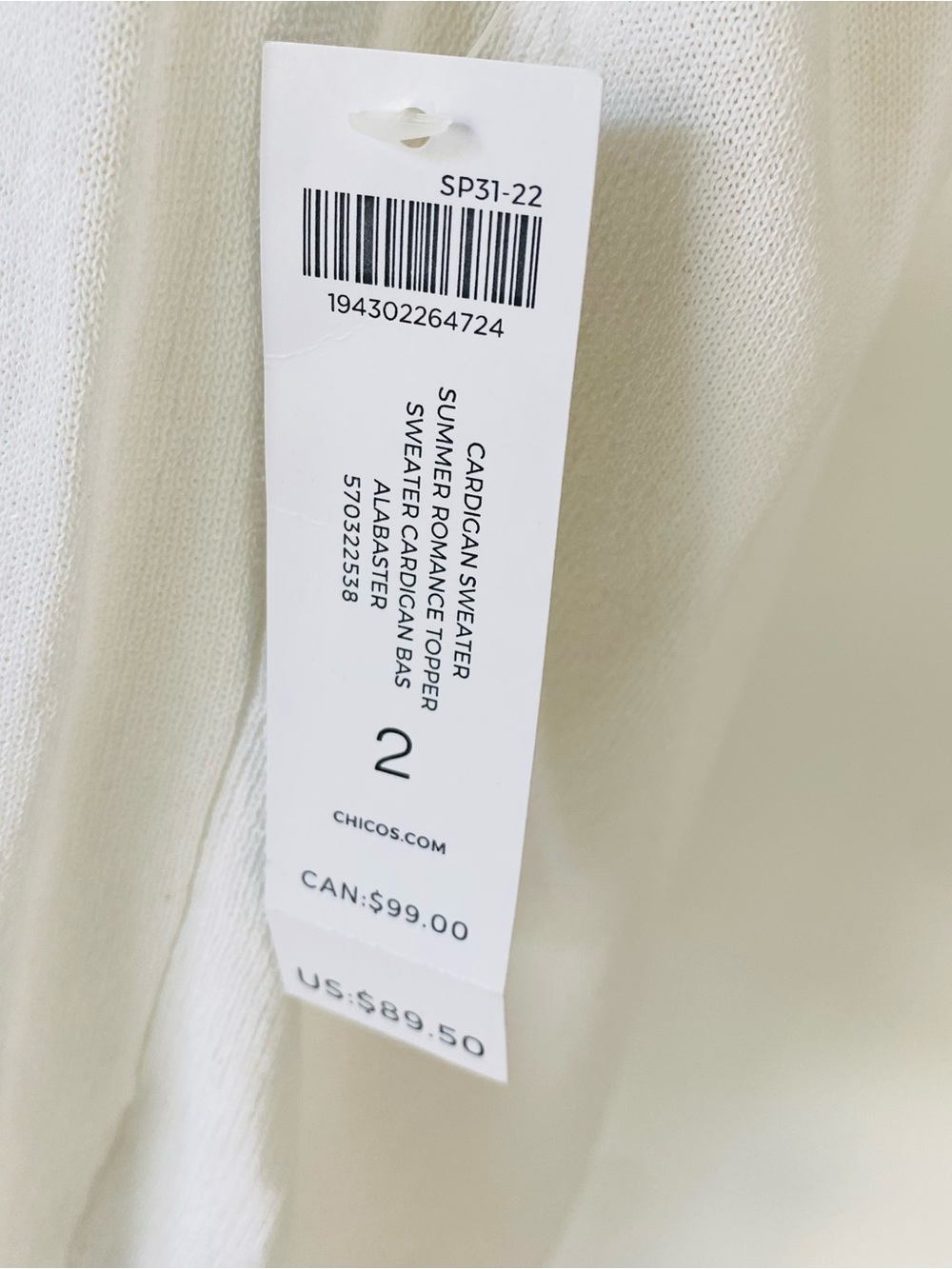 NWT CHICO'S 3/4 Sleeve Cardigan - Picture 6 of 6